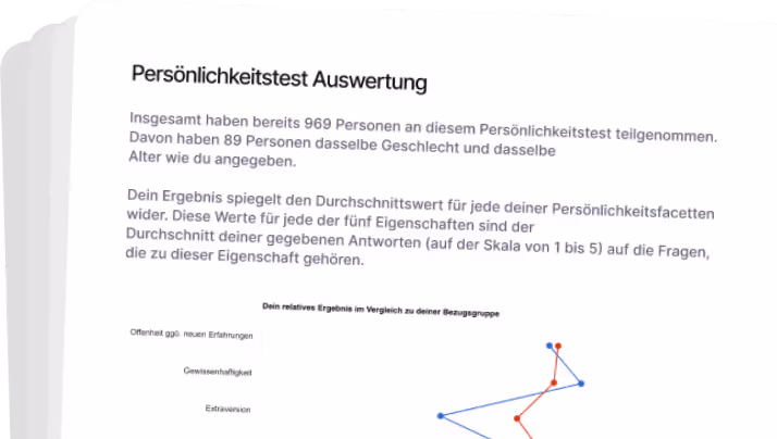 Textseite mit Diagramm einer Persönlichkeitstest-Auswertung