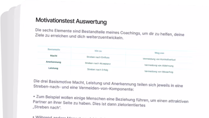 Textseite mit Überschrift 'Motivationstest Auswertung'